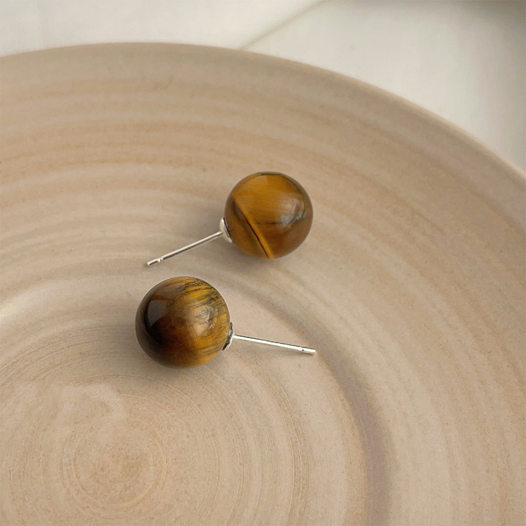 Wholesale Retro Maillard Tiger Eye stone earrings