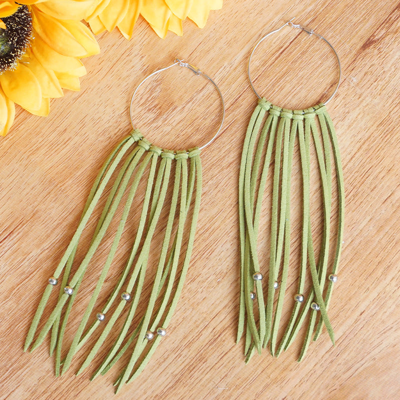 Wholesale 3 pairs/ pack Hand-woven tassel leather Bohemian earrings