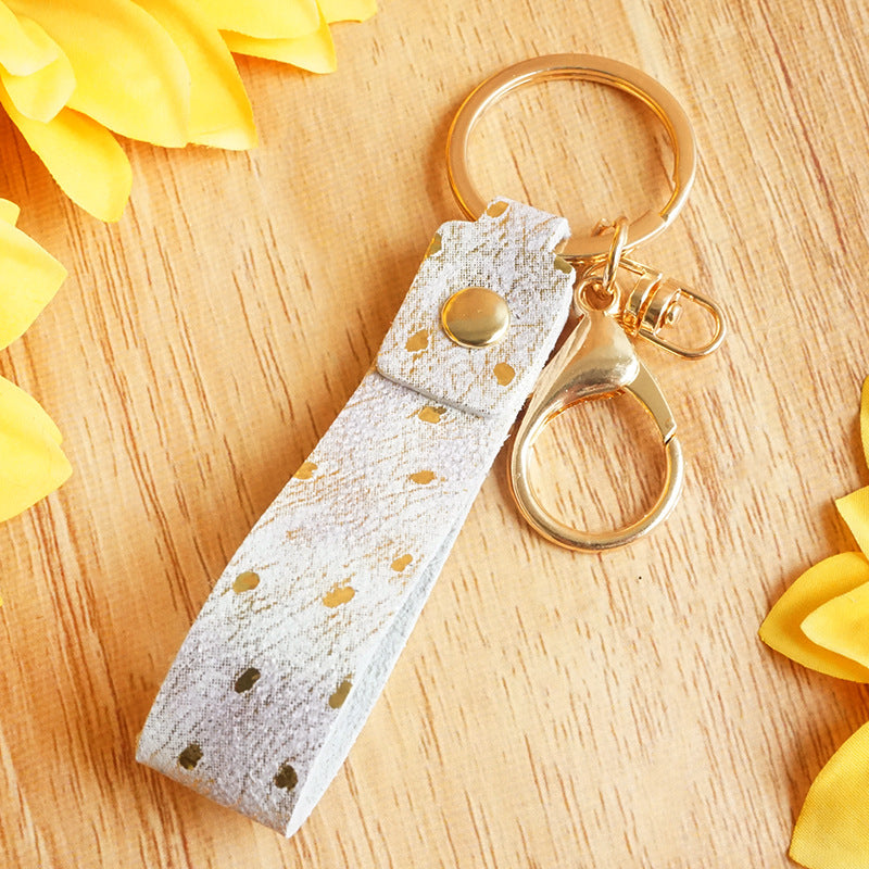Wholesale of 2pcs/pack Western Style Gold Dot Printed Brushed Leather Horse Hair Keychain ACC-KC-HY019