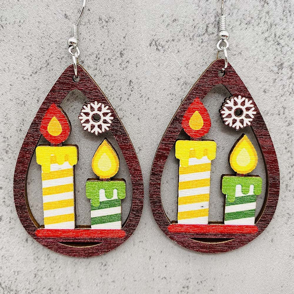 Wholesale Christmas Series Earrings Christmas Hat Football Gloves Bell Printed Wooden Earrings