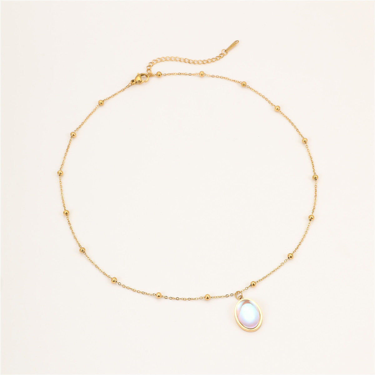 Wholesale stainless steel oval colorful moonstone plated 18K gold female necklace