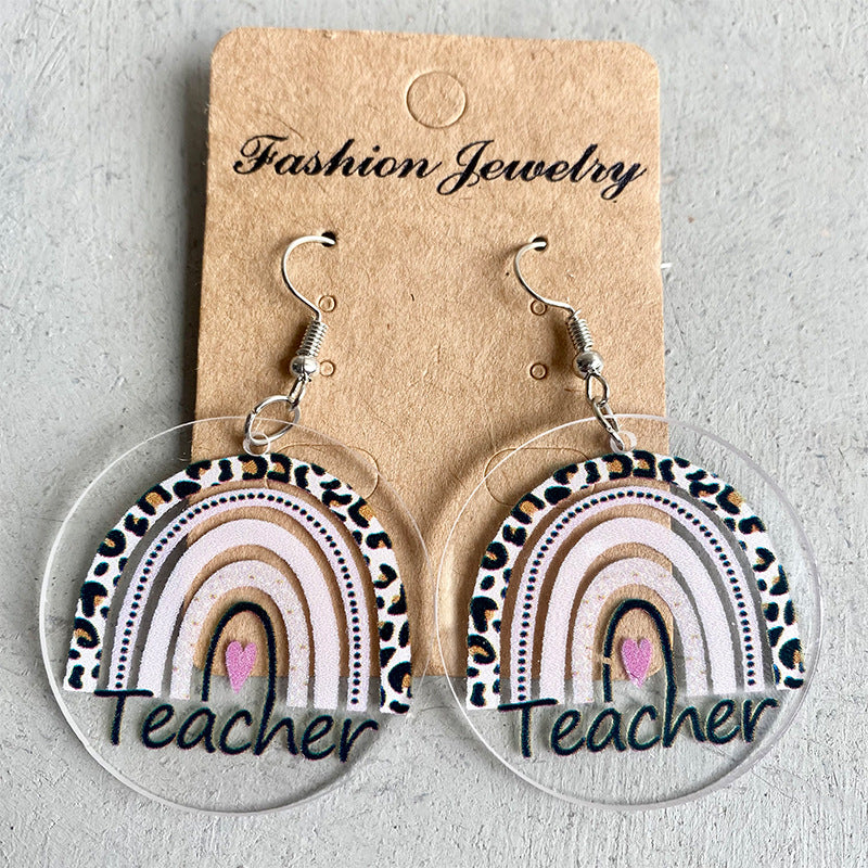Wholesale Apple Rainbow Pencil Teachers Day Gift Acrylic Earrings ACC-ES-HY013