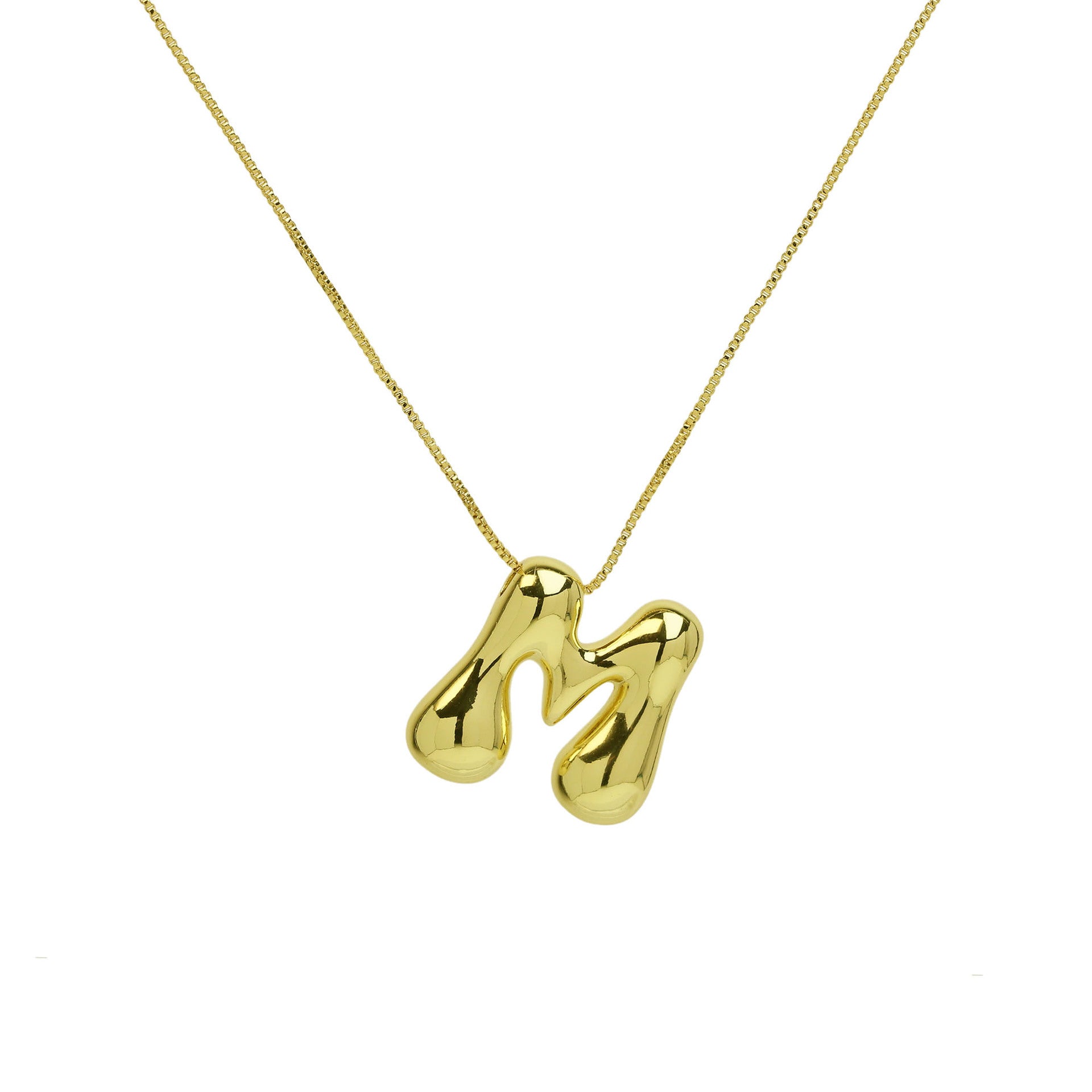 Wholesale 18K Brass Glossy Balloon Bubble 26 Letter Pendant Necklaces ACC-NE-BaiYi001