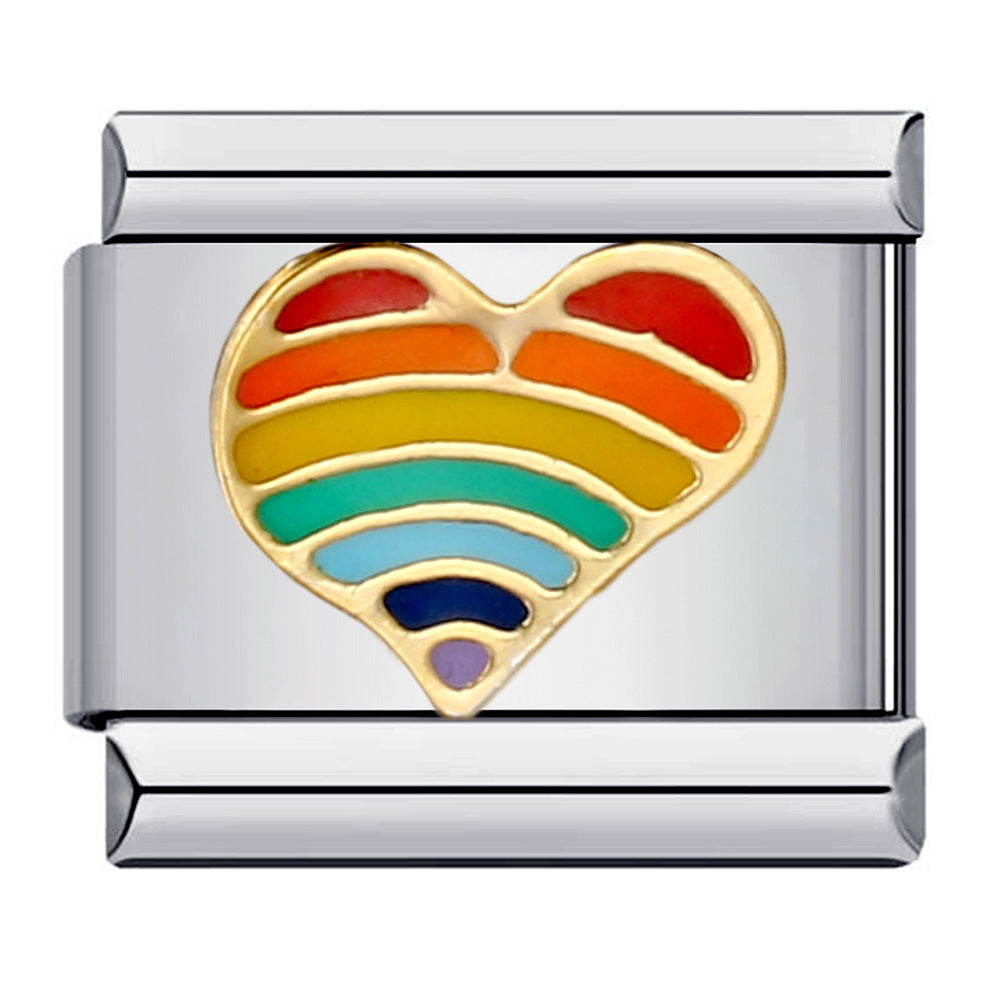 Wholesale Italian Charm Bracelet 9mm DIY Splicing Removable Rainbow Heart Stainless Steel Composable Bracelet