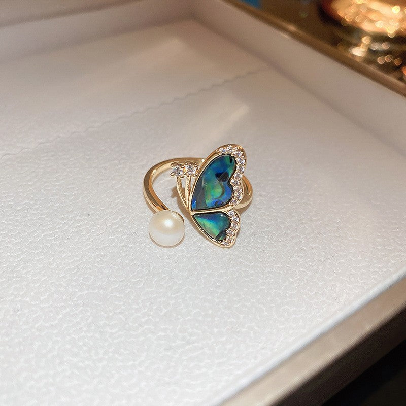 Wholesale Plated Fresh Water Pearl Zircon Butterfly Ring