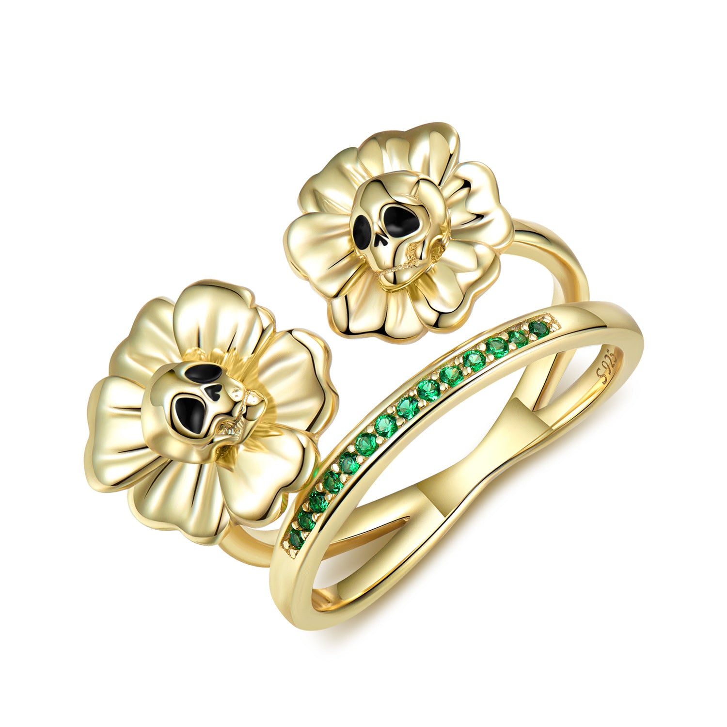 Wholesale Skull Golden Sunflower Vintage S925 Sterling Silver Rings ACC-RS-MC007