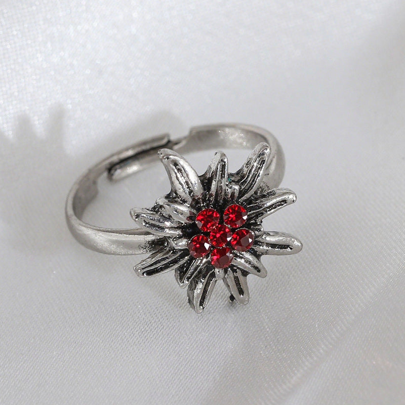 Wholesale Vintage Snow Velvet Flower Ring for Women,  Stylish Rhinestone Cluster Jewelry Accessory Gift