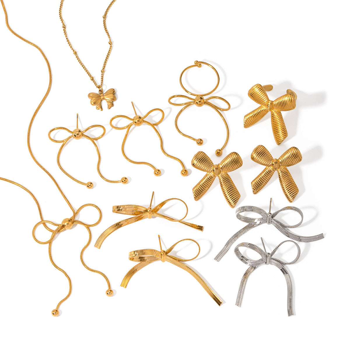 Wholesale Vintage Bowknot Stainless Steel Earrings Necklaces