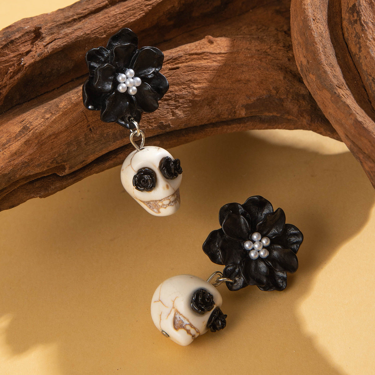 Wholesale Halloween Acrylic Skull Black Camellia Earrings