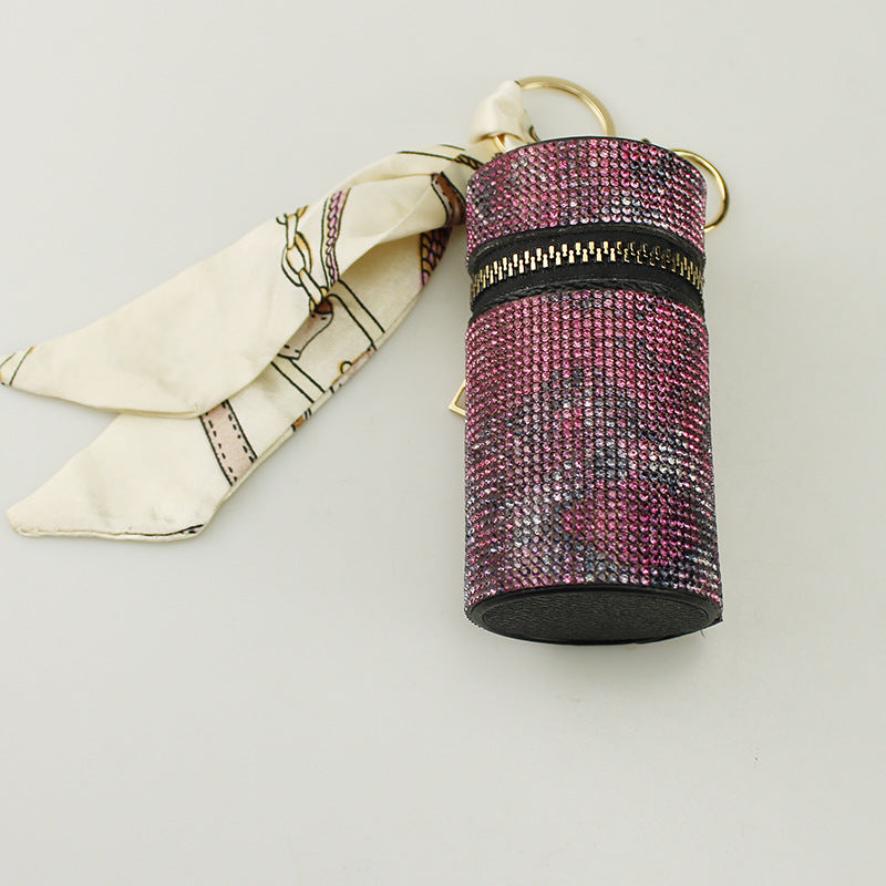 Wholesale PU leather diamond lipstick bag pendant keychain