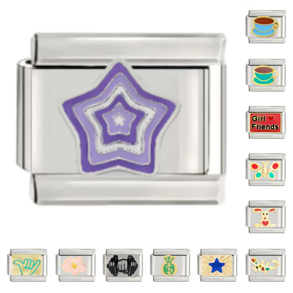 Wholesale Italian Charm Starter Bracelets DIY square Single Section Creative Stainless Steel Composable Bracelet