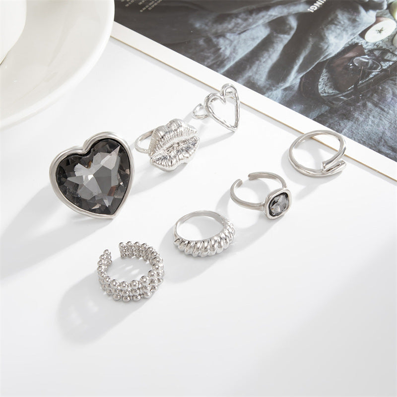 Wholesale exaggerated metal lips and heart inlay  Ring