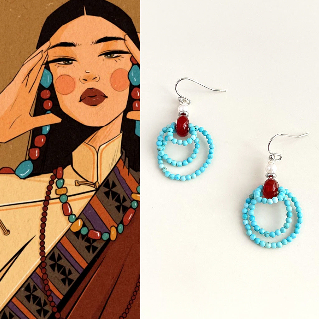 Wholesale Ethnic Handmade Red Agate &  Turquoise Earrings Copper - Boutique Resale Jewelry Accessory