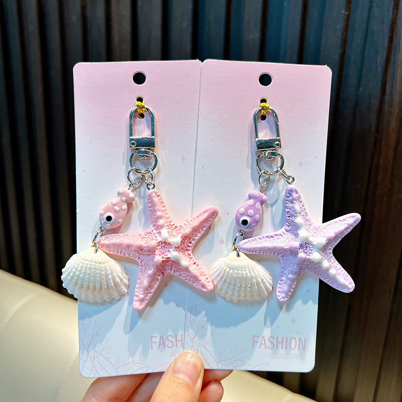 Wholesale Cartoon Starfish Keychain Cute Shell Keyring Backpack Decorative Fashion Accessory Gift