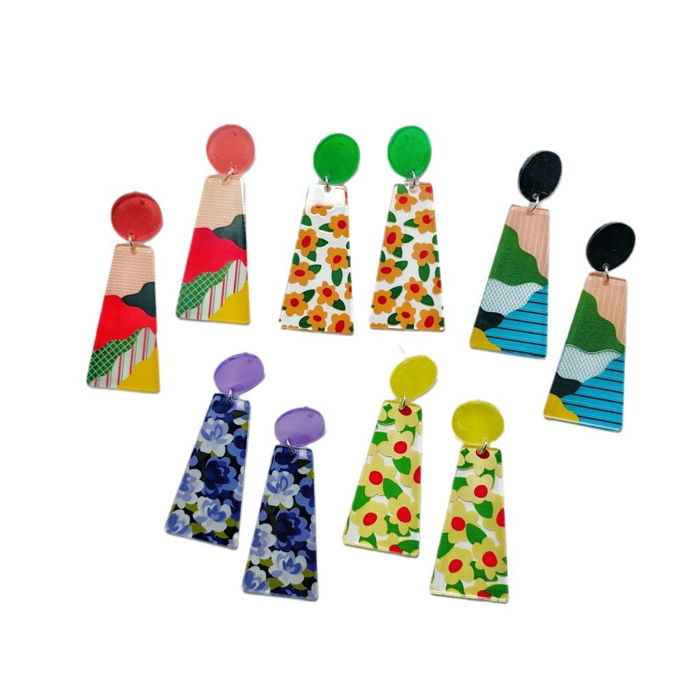 Wholesale Retro Geometric Printed Acrylic Sheet Earrings Vintage ACC-ES-Qiyu016