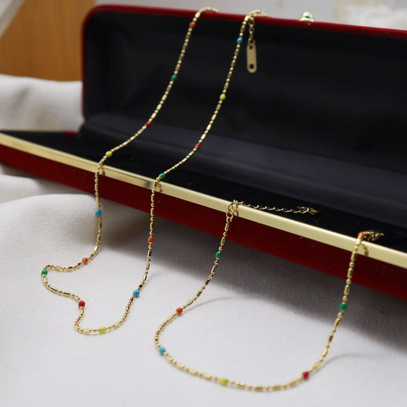 Wholesale Color drop oil rice beads stainless steel necklace