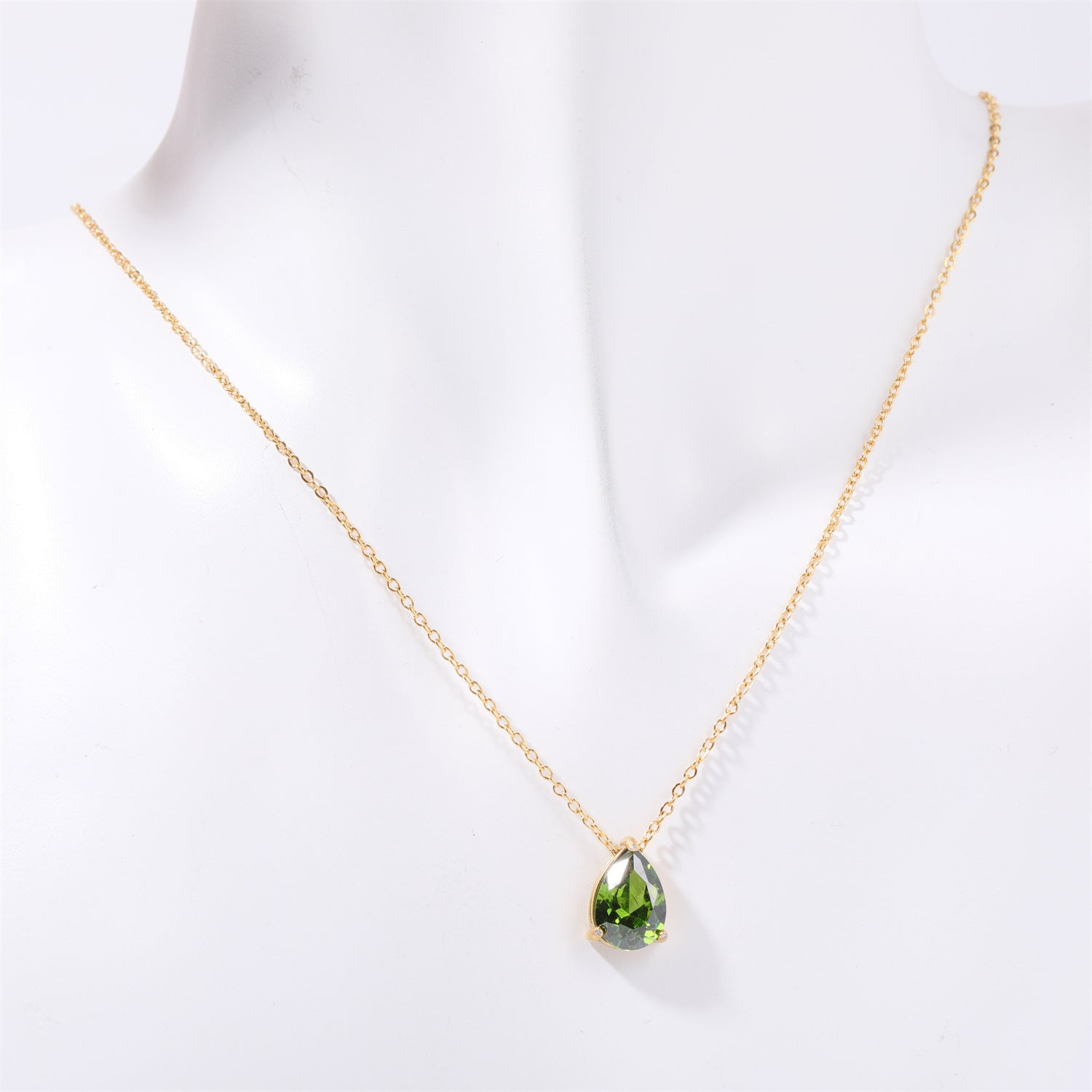 Wholesale 18k Gold Plated Titanium Steel Water Drop Zircon Twelve Birthstone Necklace
