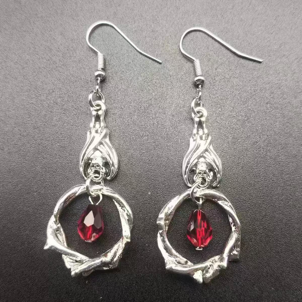 Wholesale Gothic n Vine Red Crystal Pendant Earrings,  Alloy Fashion Accessory for Everyday Wear