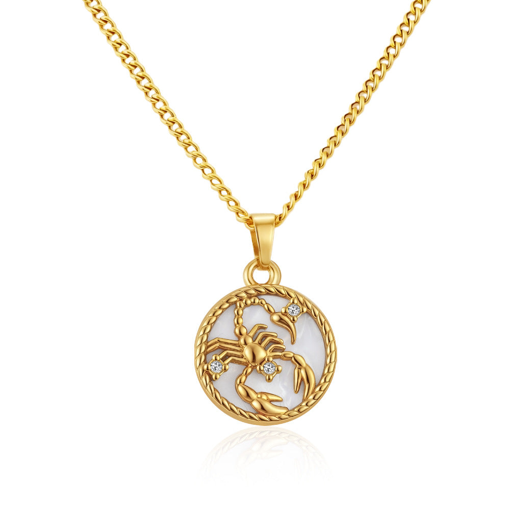 Wholesale Stainless Steel Zodiac Pendant Necklace Round PVD Electroplated Fashion Accessory for Everyday Wear