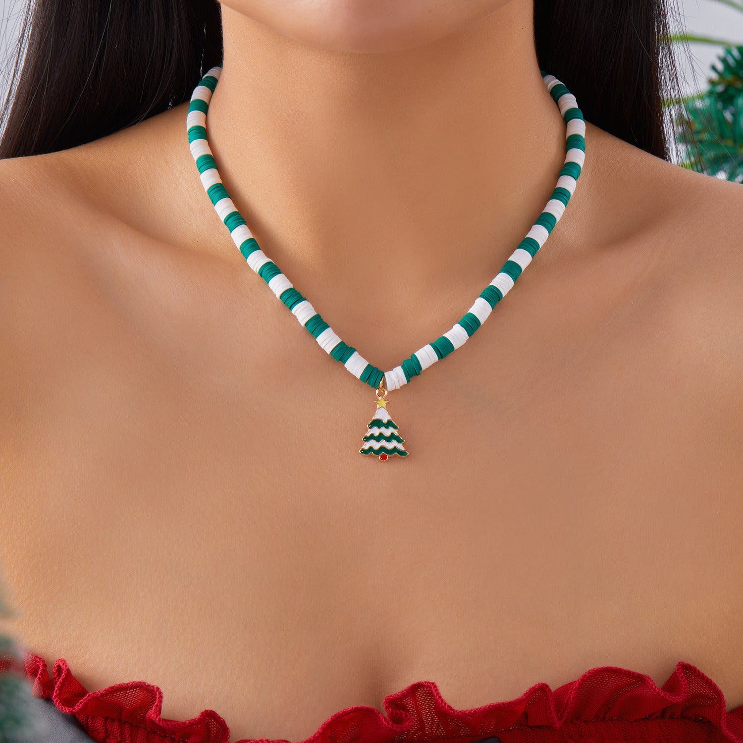 Wholesale Polymer Clay Christmas Tree Wreath Snowman Necklace