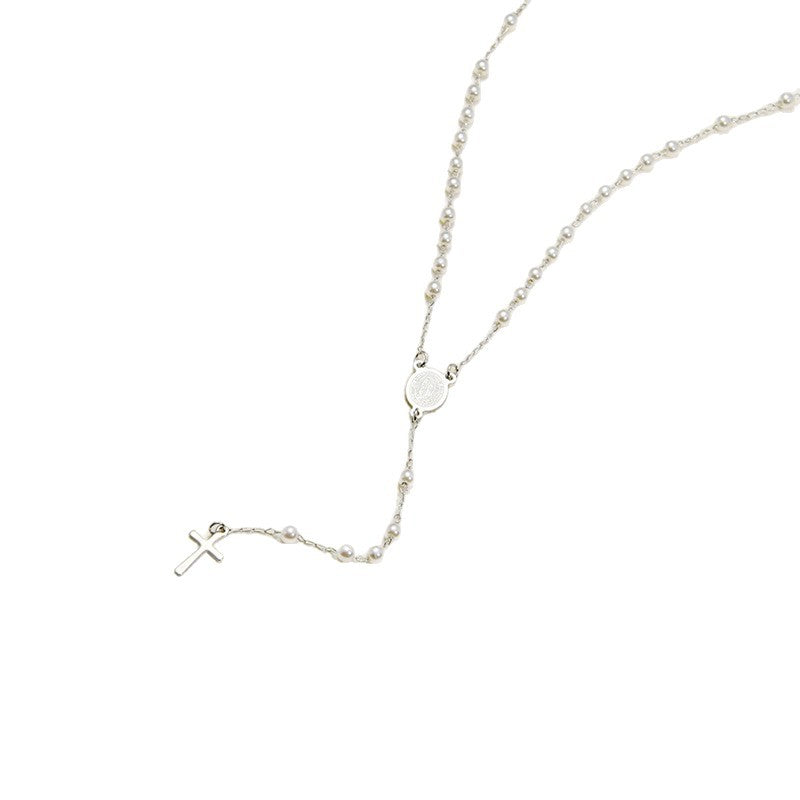Wholesale Titanium Steel Cross Pearl Necklace Light Luxury Jewelry