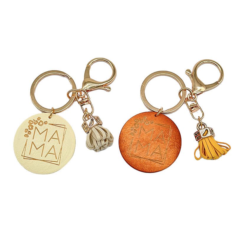 Wholesale Mother's Day Gift MAMA Wooden Sign Letter Tassel Keychain ACC-KC-TuoYi002