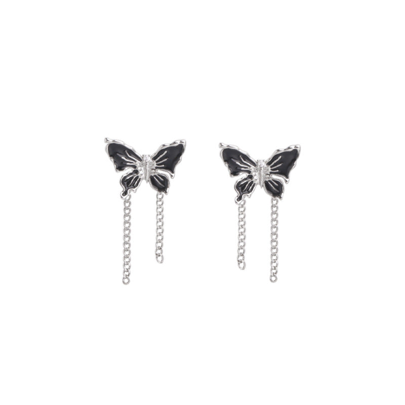 Wholesale black butterfly chain stud earrings