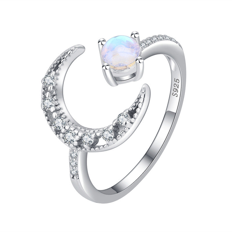 Wholesale Moonstone ring 925 silver inlaid natural blue Moonstone ring