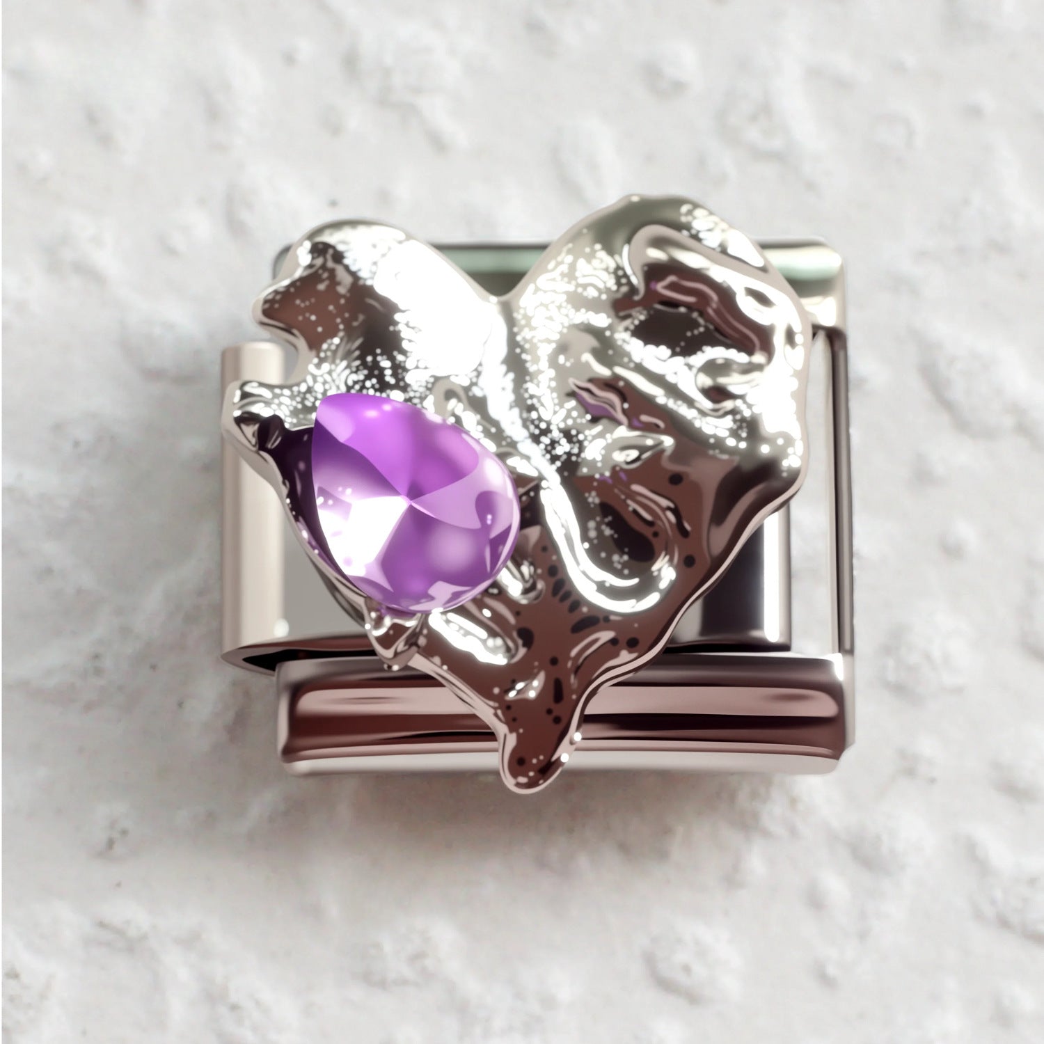 Wholesale Stainless Steel Italian Modular Bracelet with Purple Gemstone Hippo Elephant Charms DIY Elastic Jewelry Accessory