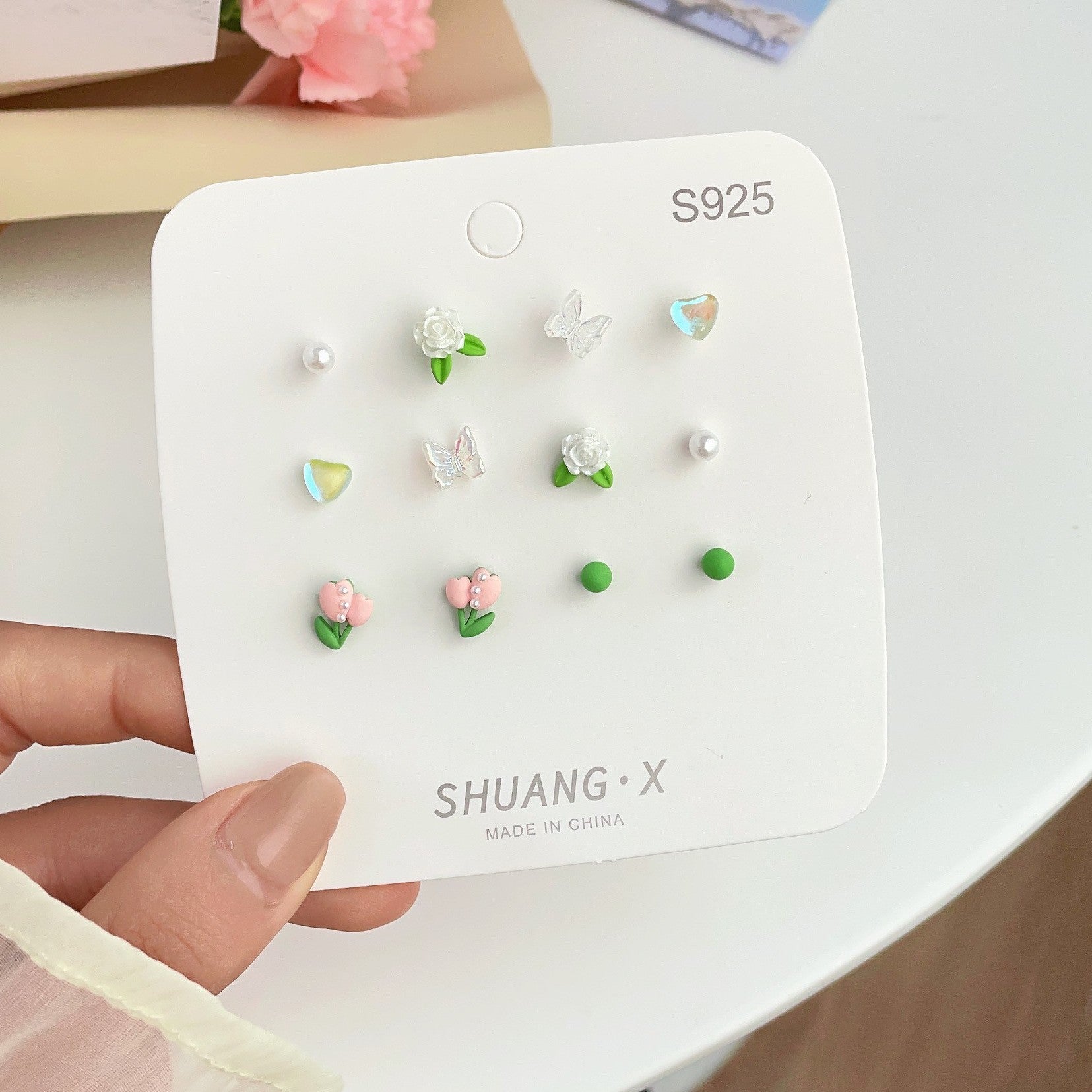 Wholesale Sweet and fresh silver needle small floral and fruit earrings