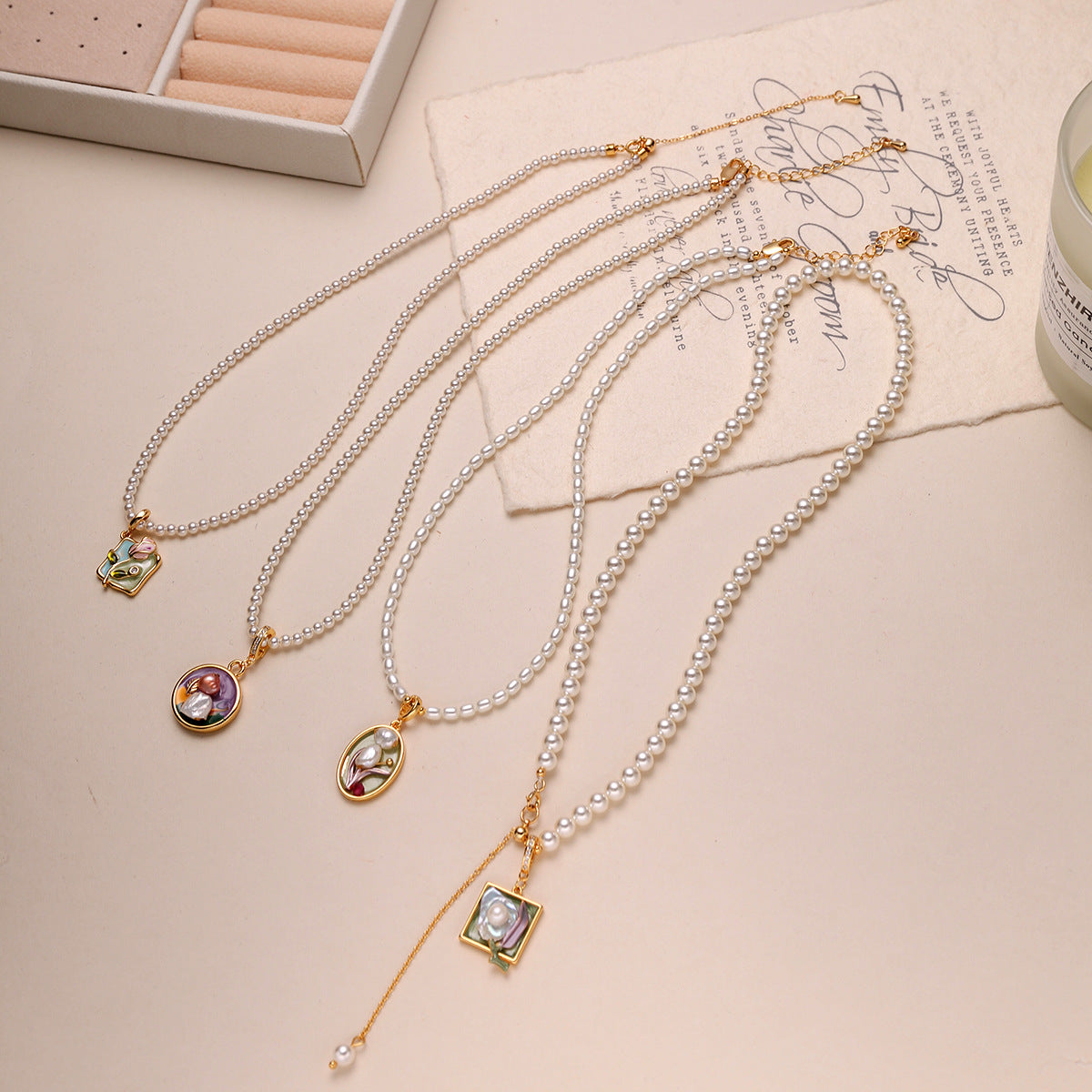 Wholesale Middle  Oil Painting Pearl Necklace Light Luxury Necklace