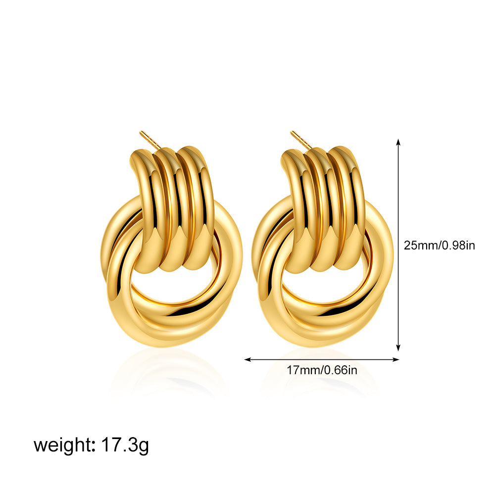 Wholesale  14k gold pleated geometric lines thread earrings