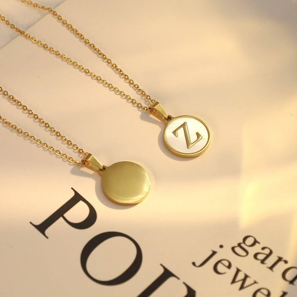 Wholesale Round Stainless Steel Gold Plated Letter Pendant Necklace for Women Fashion Accessory Gift