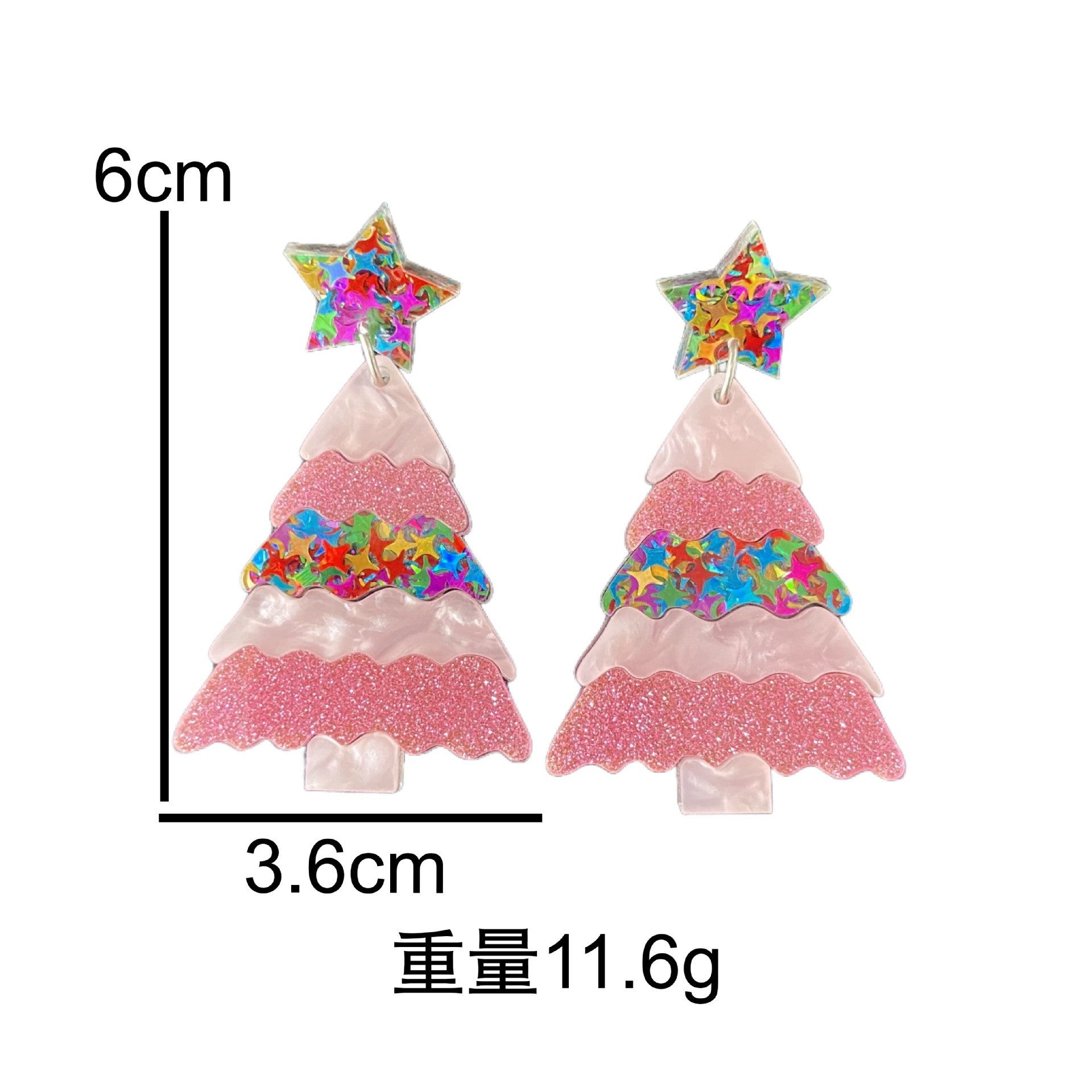 Wholesale Acrylic Christmas Earrings Geometric Sequins Star Tree Pink Jewelry Gift Boutique