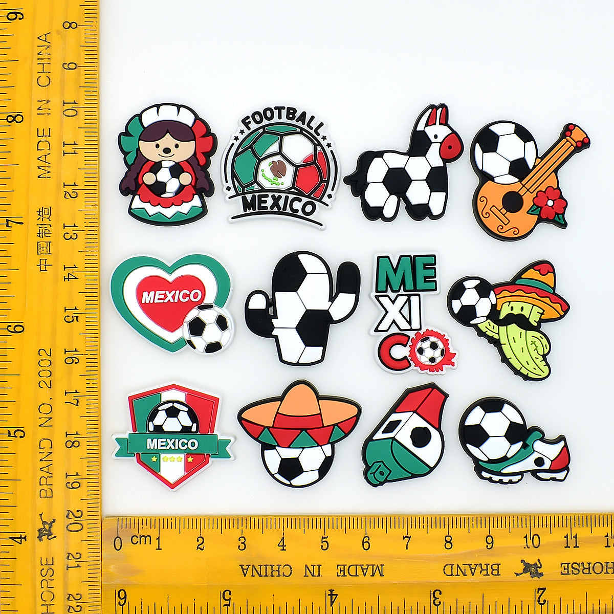 Wholesale Random 100pcs Mexican soccer-themed  PVC Soft Rubber Shoe Buckle Decoration