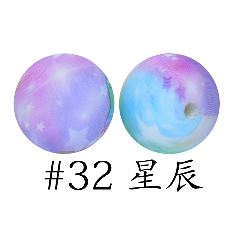 Wholesale 50pcs Western Style Leopard Skull Color Aztec Printed Silicone Balls Beads ACC-BDS-HeSheng007