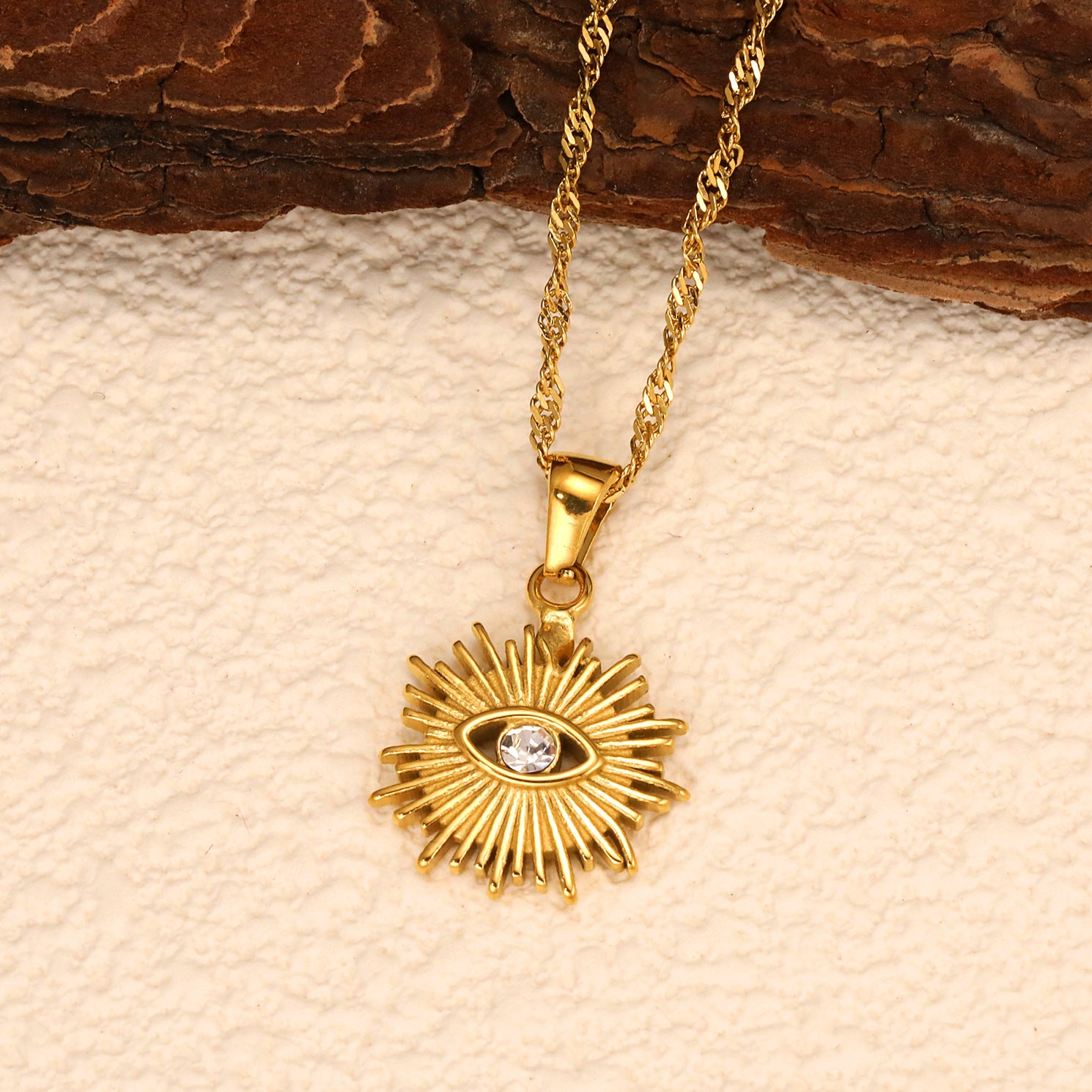 Wholesale Vintage Stainless Steel  Plated 18K Gold Devil's Eye Water Wave Chain