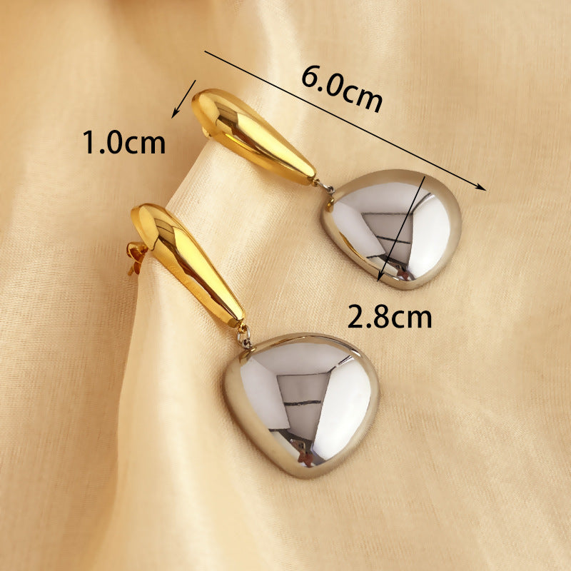 Wholesale Exaggerated Style Retro Water Drops Contrast Color Earrings Stainless Steel Gold and Silver Color-matching Advanced Sense Earrings