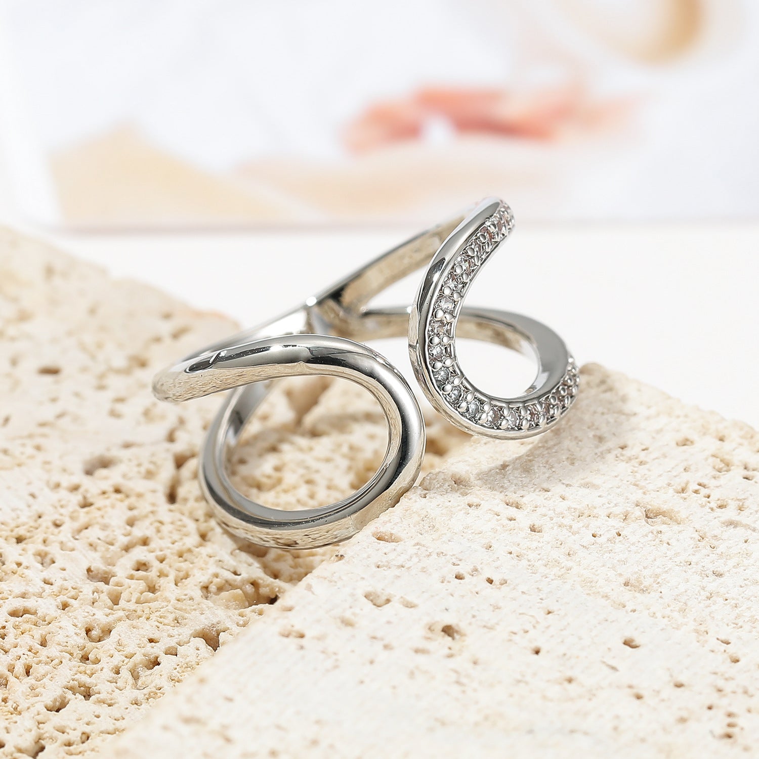 Wholesale Geometric Line Design Sense  Full Diamond  Ring