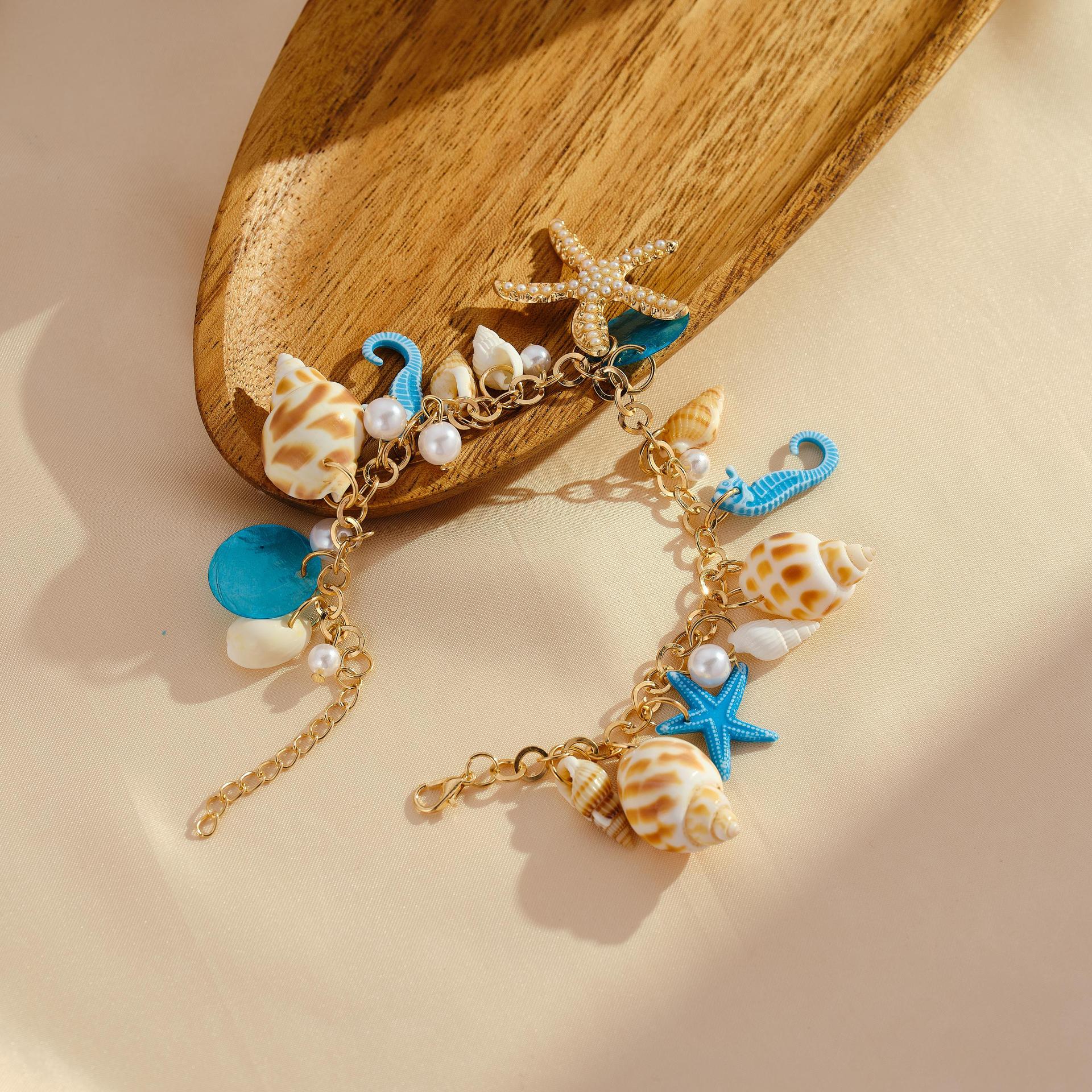 Wholesale Cross-Border Hawaiian Vacation Style Fashion Ocean Starfish Bohemian Style Women' s Chain Conch Shell Bracelet