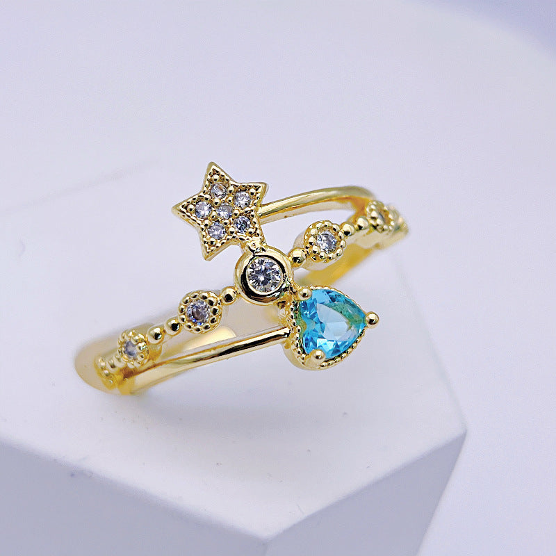 Wholesale Light Luxury Zircon Heart Five-pointed Star Open Index Rings ACC-RS-YXY003