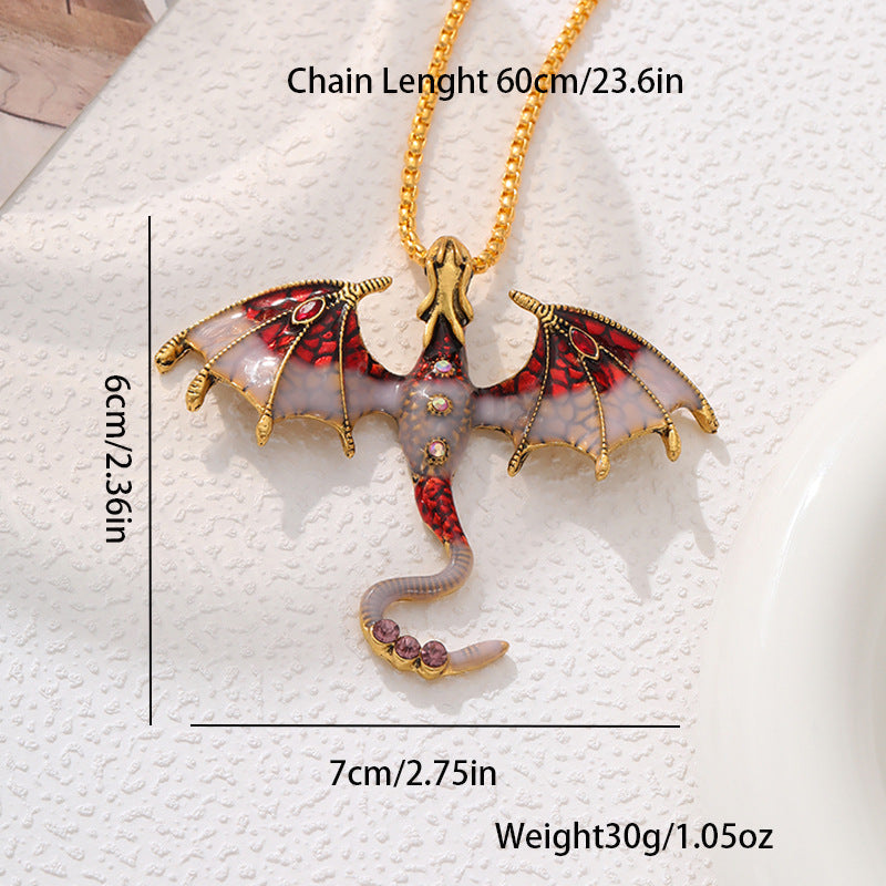 Wholesale  Retro Oil Dropping Cartoon Dragon Style Pendant Necklace