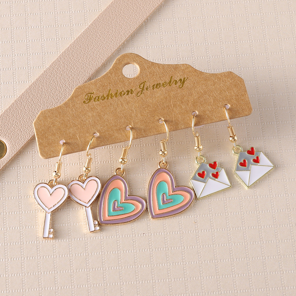 Wholesale Valentine' s Day Color Love Key Love Envelope Earrings suit