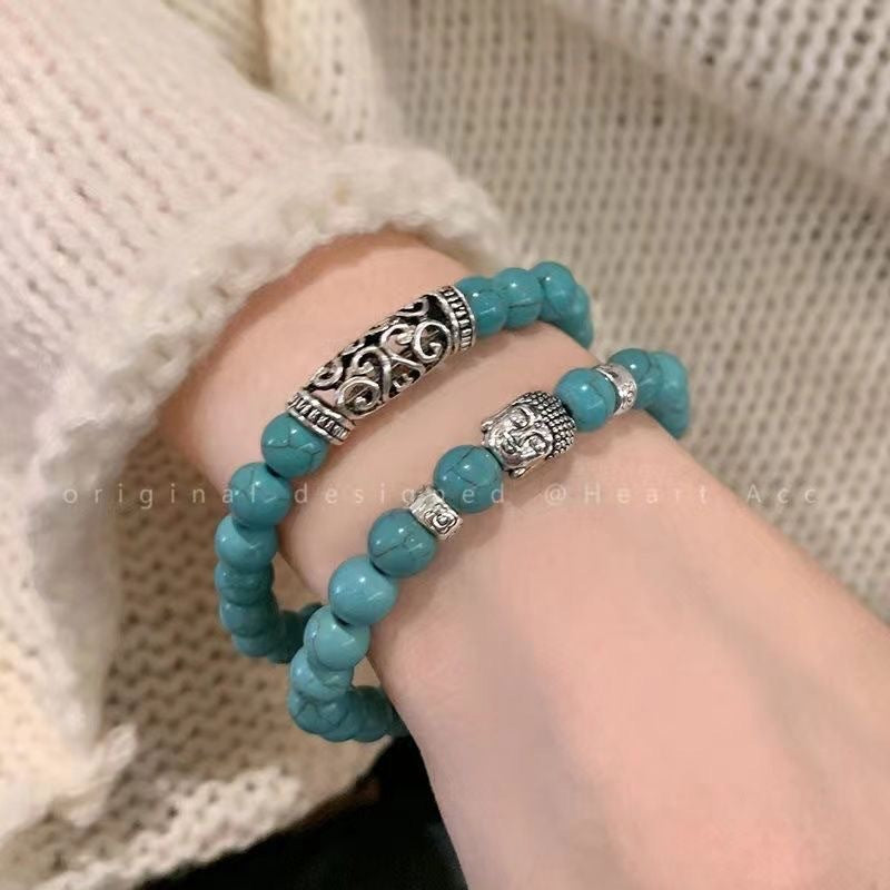 Wholesale Handmade Unisex Geometric Bead Bracelet with Lucky Cat Charm,  Jewelry Accessory Gift