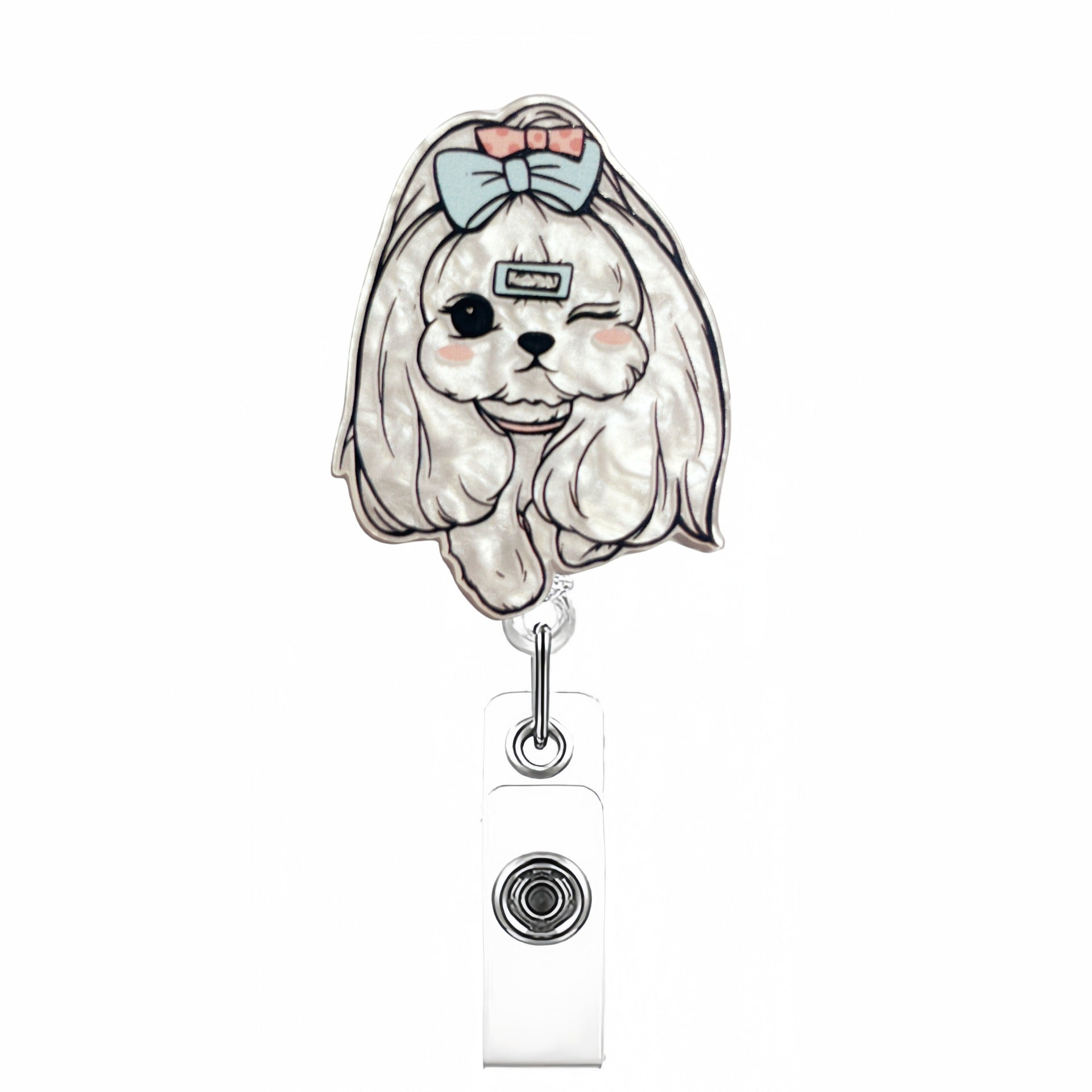 Wholesale Cute Pet Series Acrylic Retractable Rotating Badge Keychain