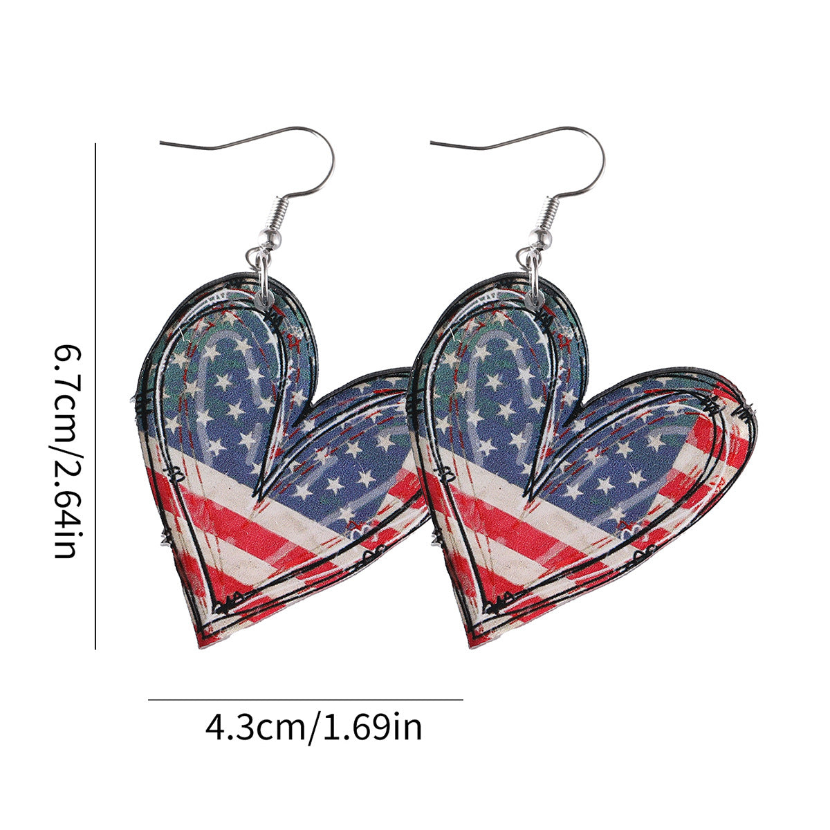Wholesale Independence Day Red White Blue Stripes Stars American Flag Heart Earrings