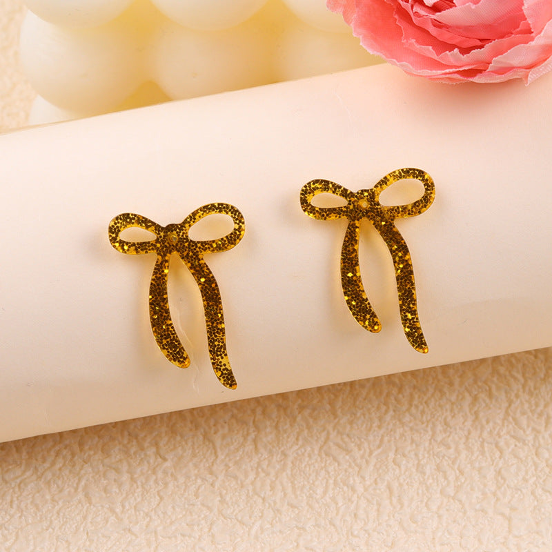 Wholesale 2pcs Acrylic Glitter Bow Earrings