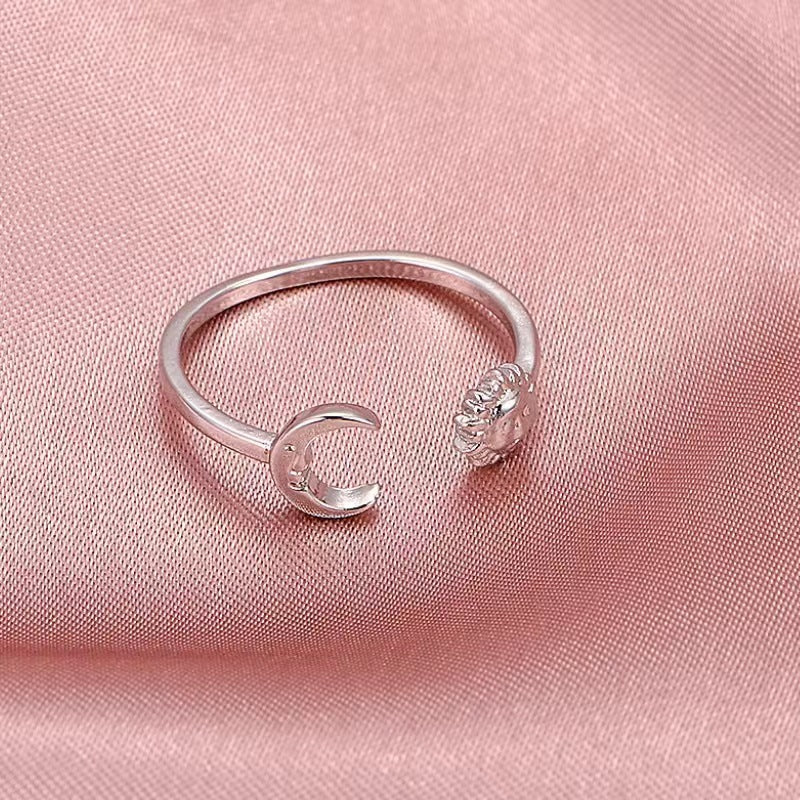 Wholesale Vintage Sun and Moon Stacked Diamond Open Rings Adjustable Rings ACC-RS-MY004