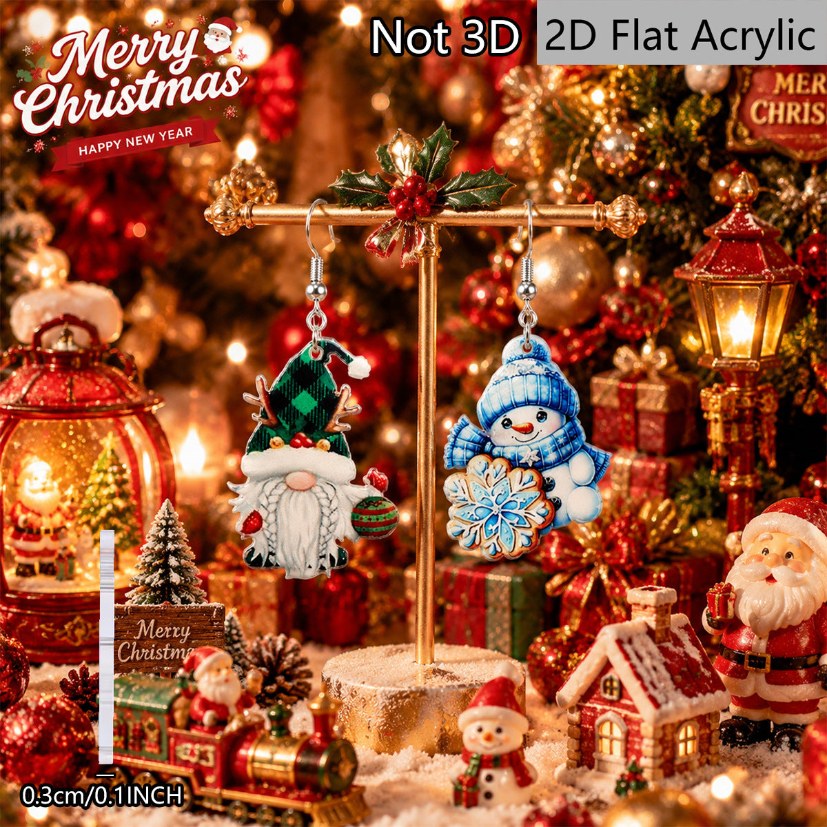 Wholesale Acrylic Snowman Earrings Asymmetric Color Block Retro Print Christmas Party Jewelry For Women Trendy Resale