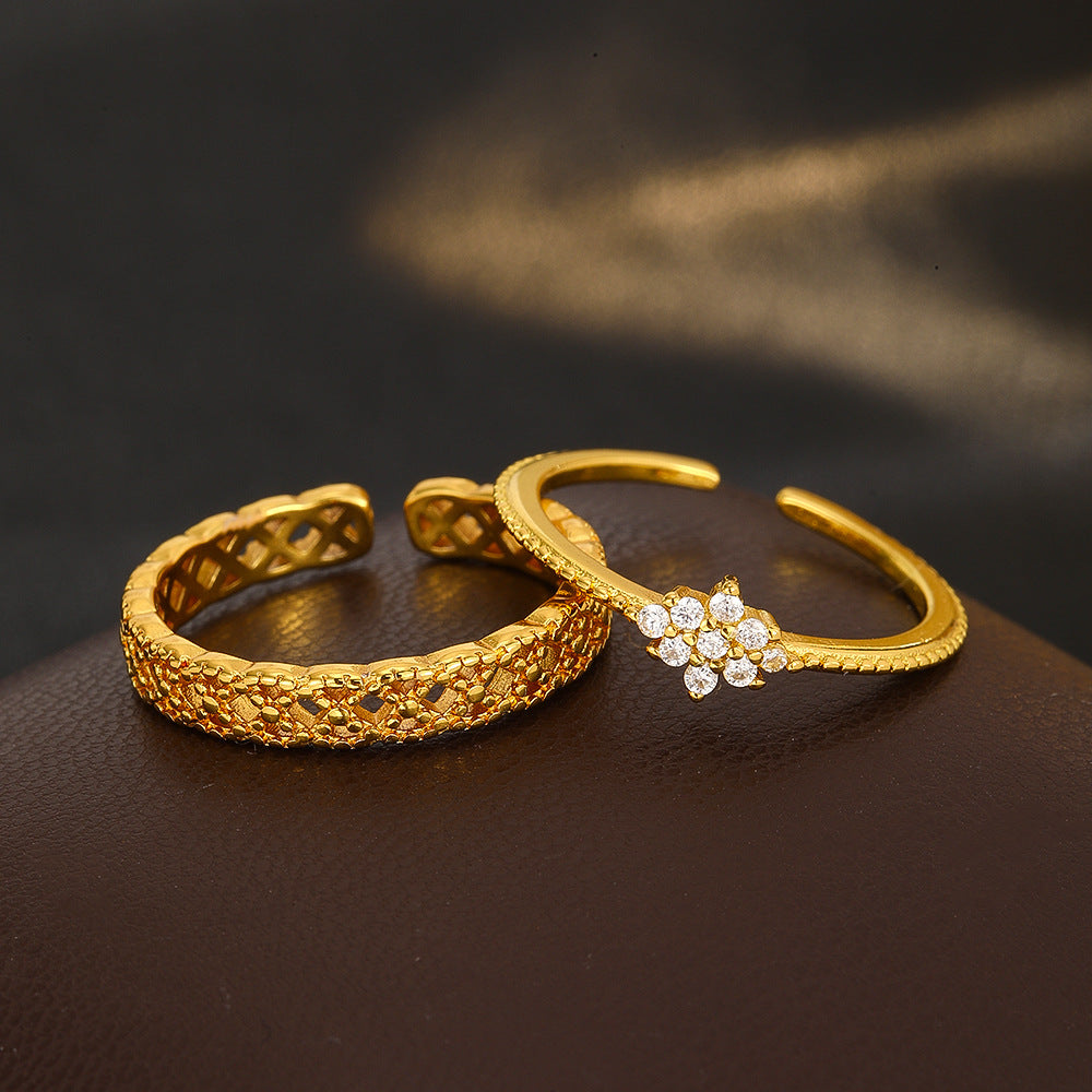 Wholesale Geometric Hollow Out Adjustable Ring For Women Copper Zircon Fashion Jewelry Gift